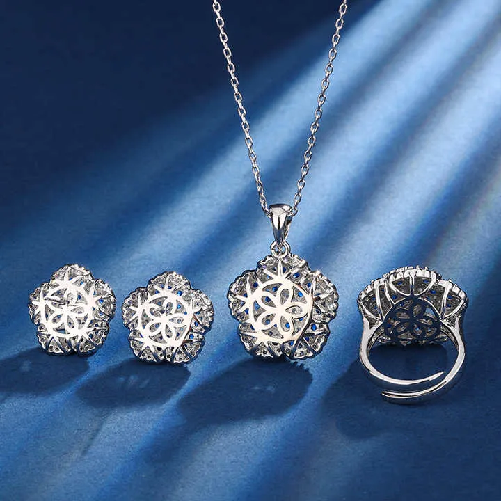 مجموعة مجوهرات زفاف فاخرة من حجر السبينيل - Luxury Blue Spinel Stone Bridal Wedding Fine Jewelry Set