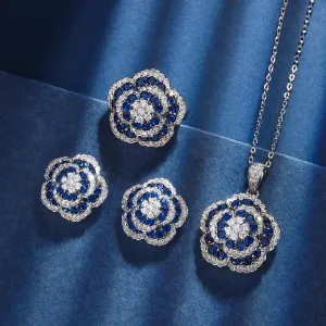 مجموعة مجوهرات زفاف فاخرة من حجر السبينيل - Luxury Blue Spinel Stone Bridal Wedding Fine Jewelry Set