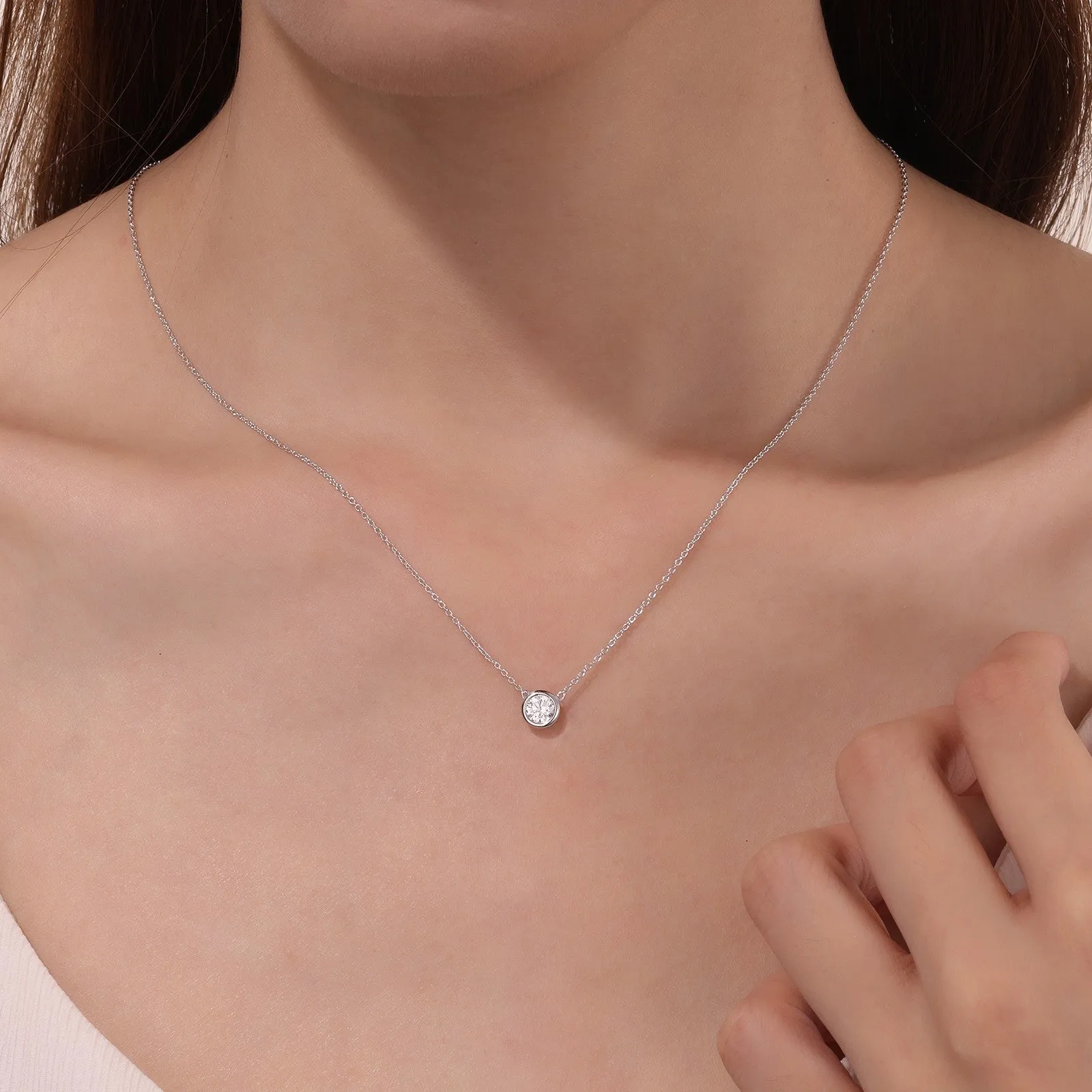 0.6 CTW Bezel-set Solitaire Necklace N0292CLP16