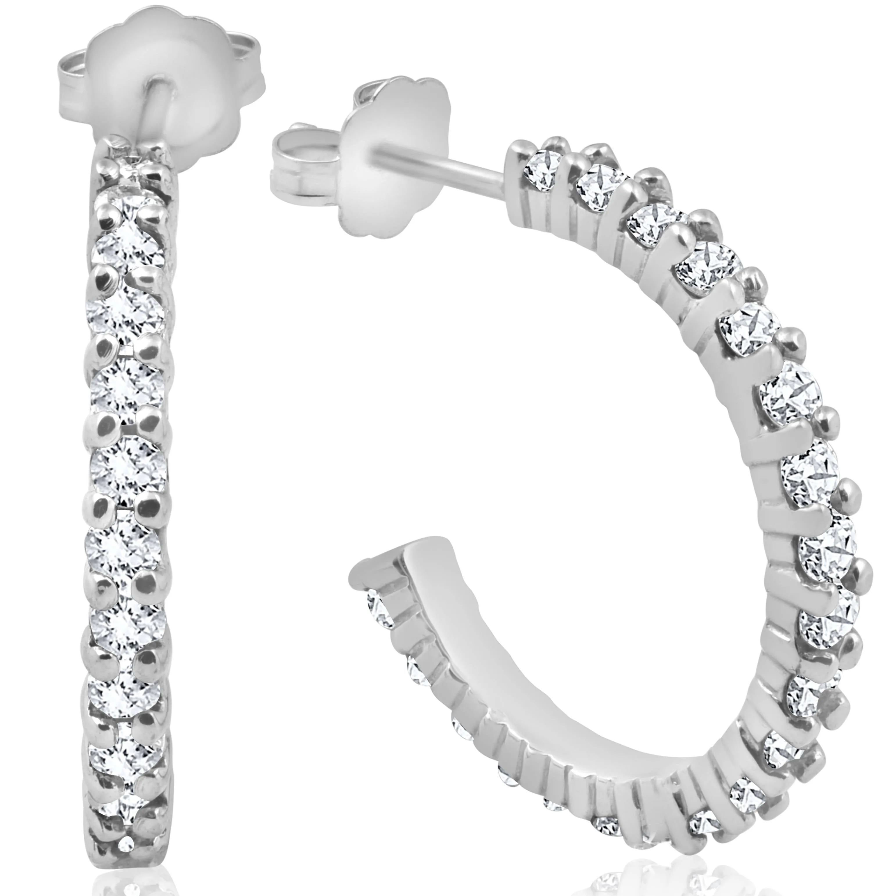 1 1/2ct Diamond Hoops 14K White Gold