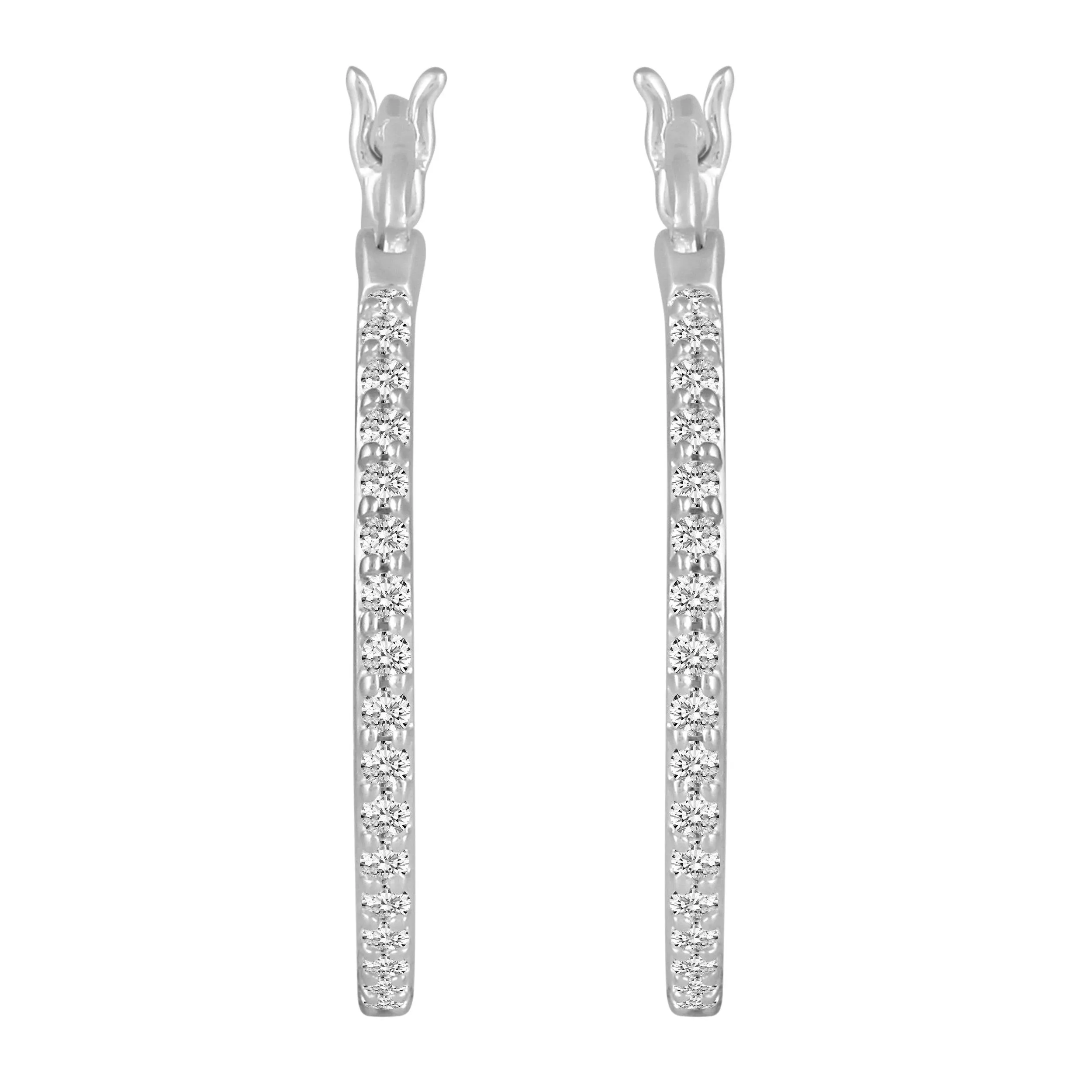 1 1/2ct tw Diamond Hoop Earrings in Sterling Silver