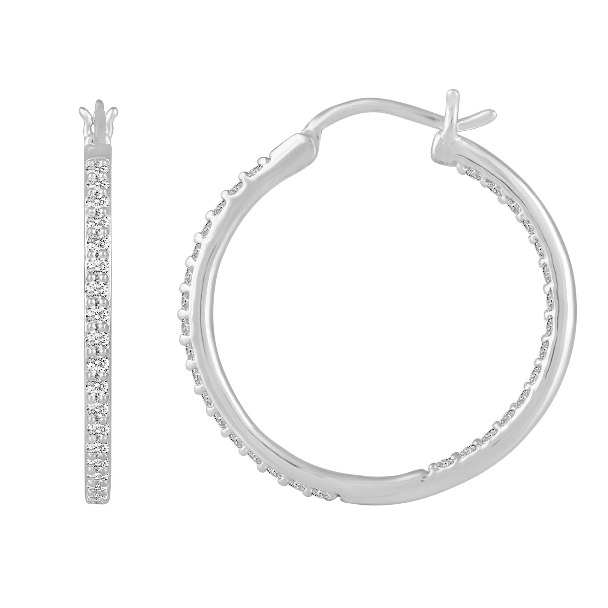 1 1/2ct tw Diamond Hoop Earrings in Sterling Silver