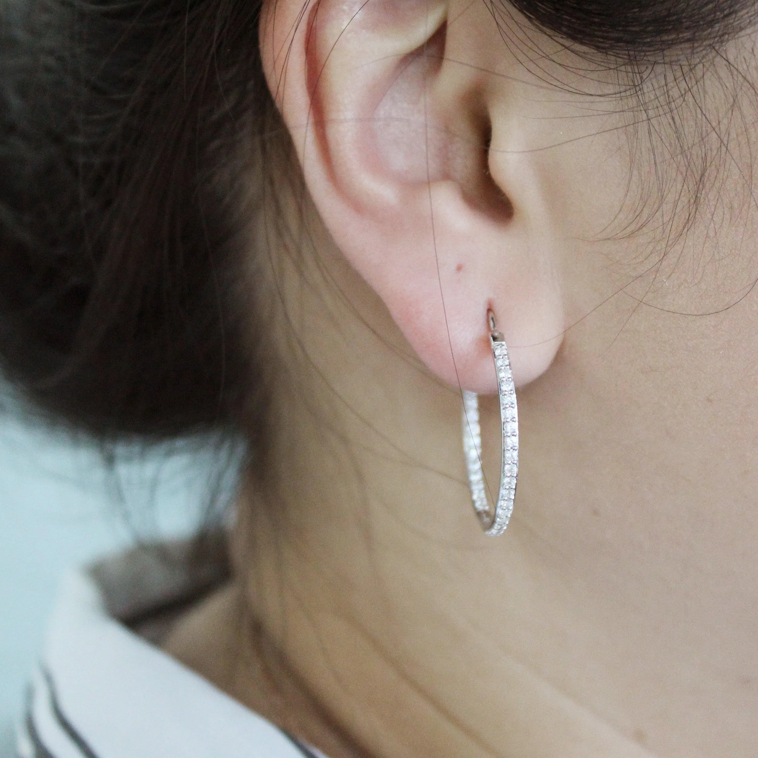 1 1/2ct tw Diamond Hoop Earrings in Sterling Silver