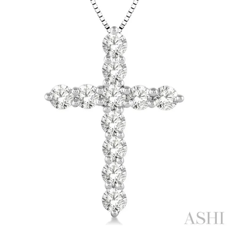 1.00 ctw Round Cut Diamond Cross Pendant in 14K White Gold with Chain