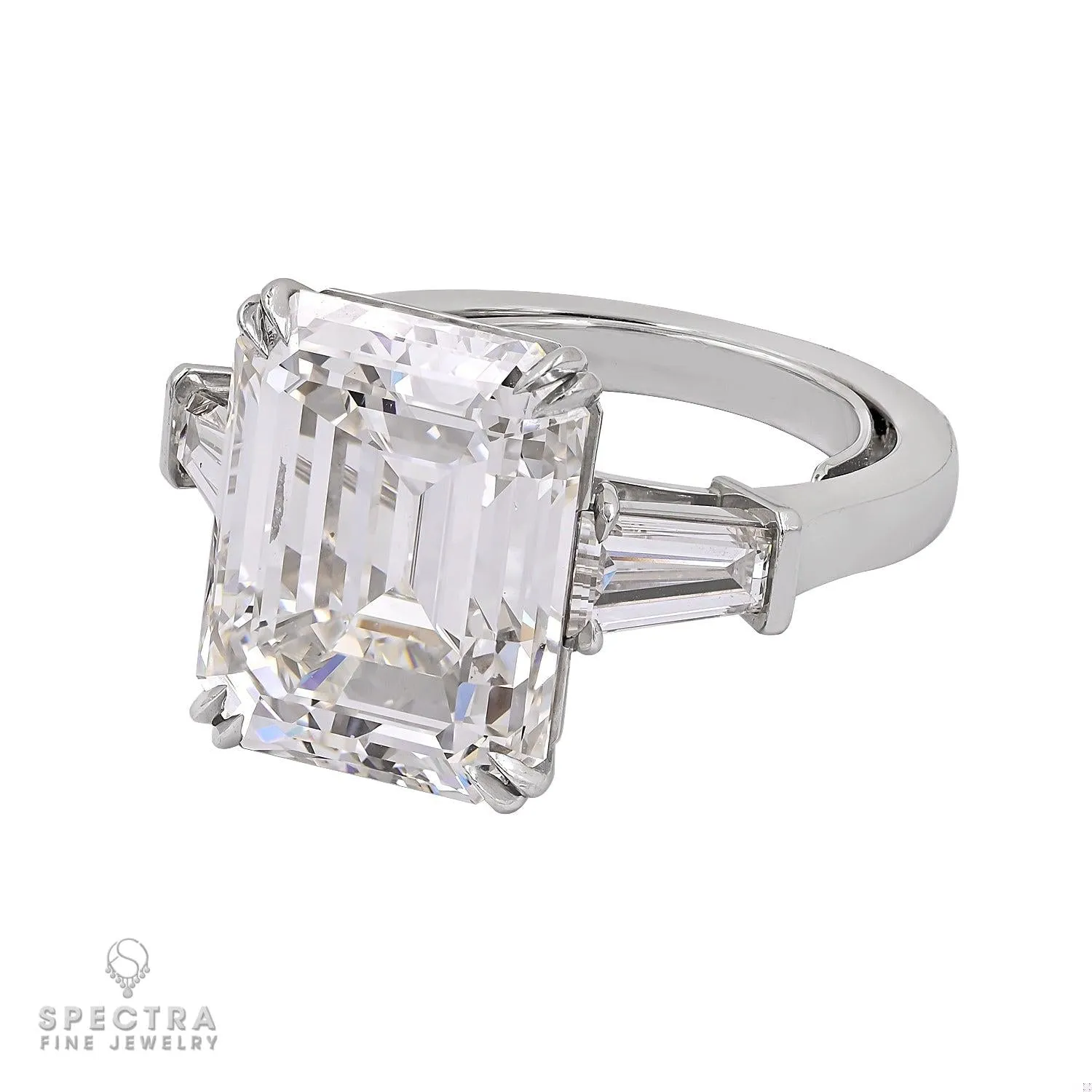 10.02ct Emerald Cut Diamond Three Stone Ring in Platinum