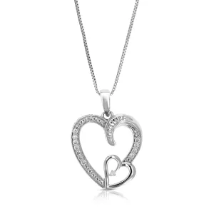 1/10 cttw Lab Grown Diamond Heart Pendant Necklace .925 Sterling Silver 2/3 Inch with 18 Inch Chain, Size 3/4 Inch