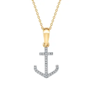 1/20ctw Diamond Anchor Yellow Gold Pendant Necklace