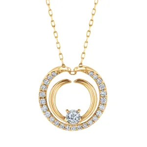 1/4ctw Diamond Yellow Gold Double Circle Pendant Necklace