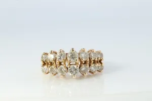 14k Diamond Cluster ring Graduated 1ctw diamonds in 2 rows prong set band