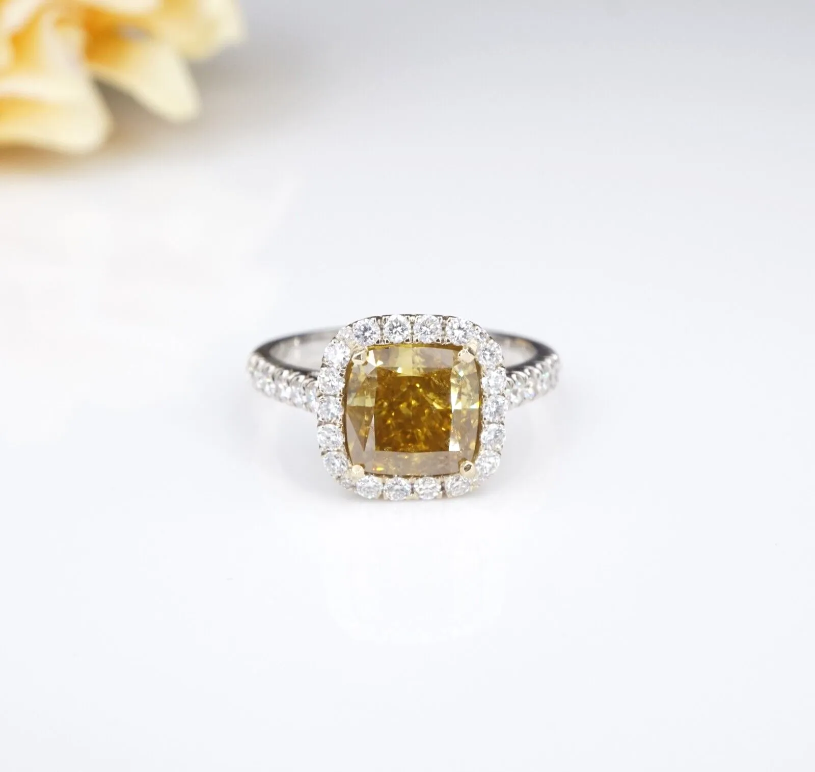 14k Gold 3ct Fancy Orange-Yellow Diamond Halo Engagement Ring Sz 7 Cert CO1045