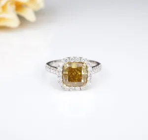 14k Gold 3ct Fancy Orange-Yellow Diamond Halo Engagement Ring Sz 7 Cert CO1045