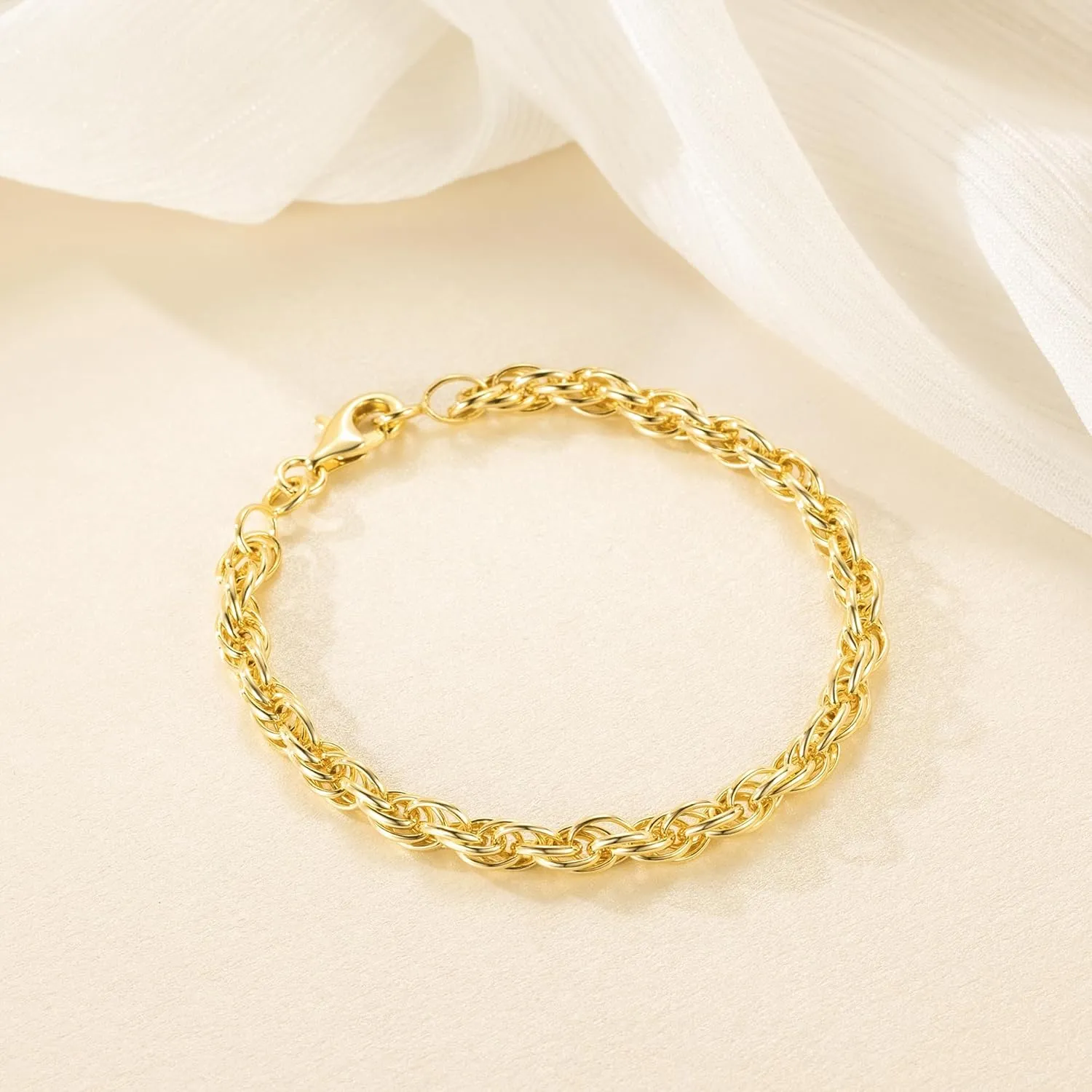 14K Gold Bracelets for Men & Women Layer Rope Chain Bracelets 4.5mm Dainty Gold Bracelet Mens Bracelet Jewelry Presents 6.5-9in
