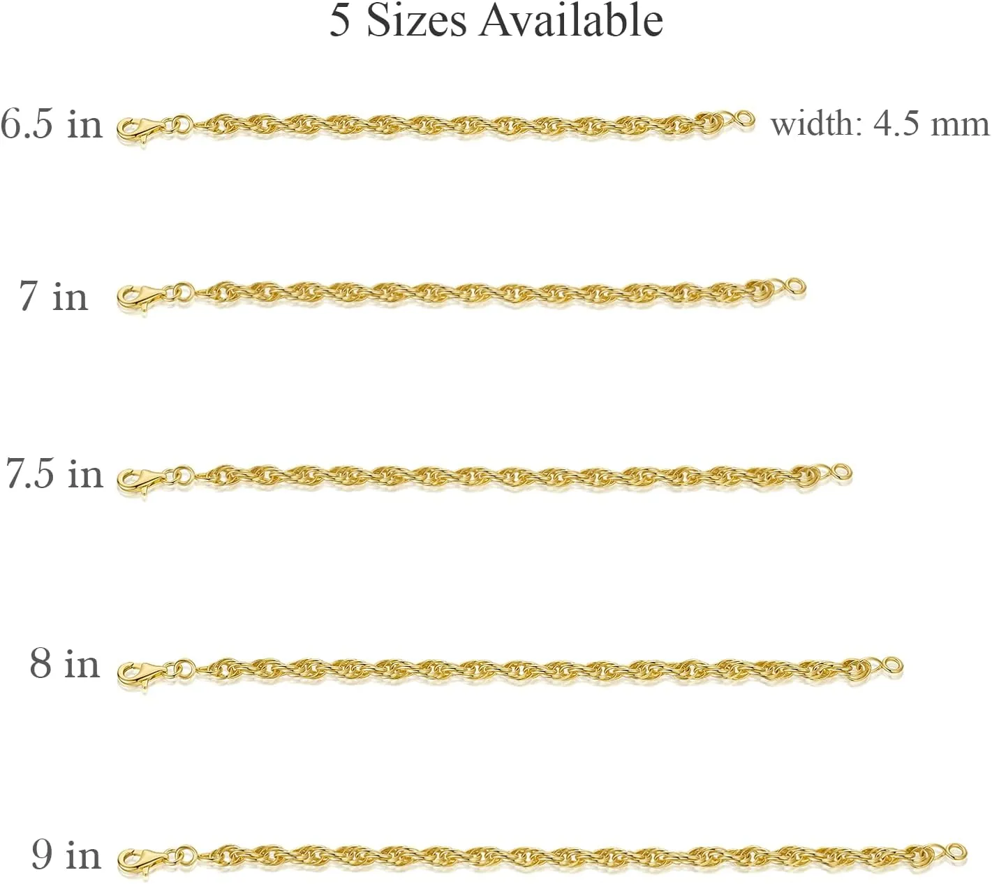14K Gold Bracelets for Men & Women Layer Rope Chain Bracelets 4.5mm Dainty Gold Bracelet Mens Bracelet Jewelry Presents 6.5-9in