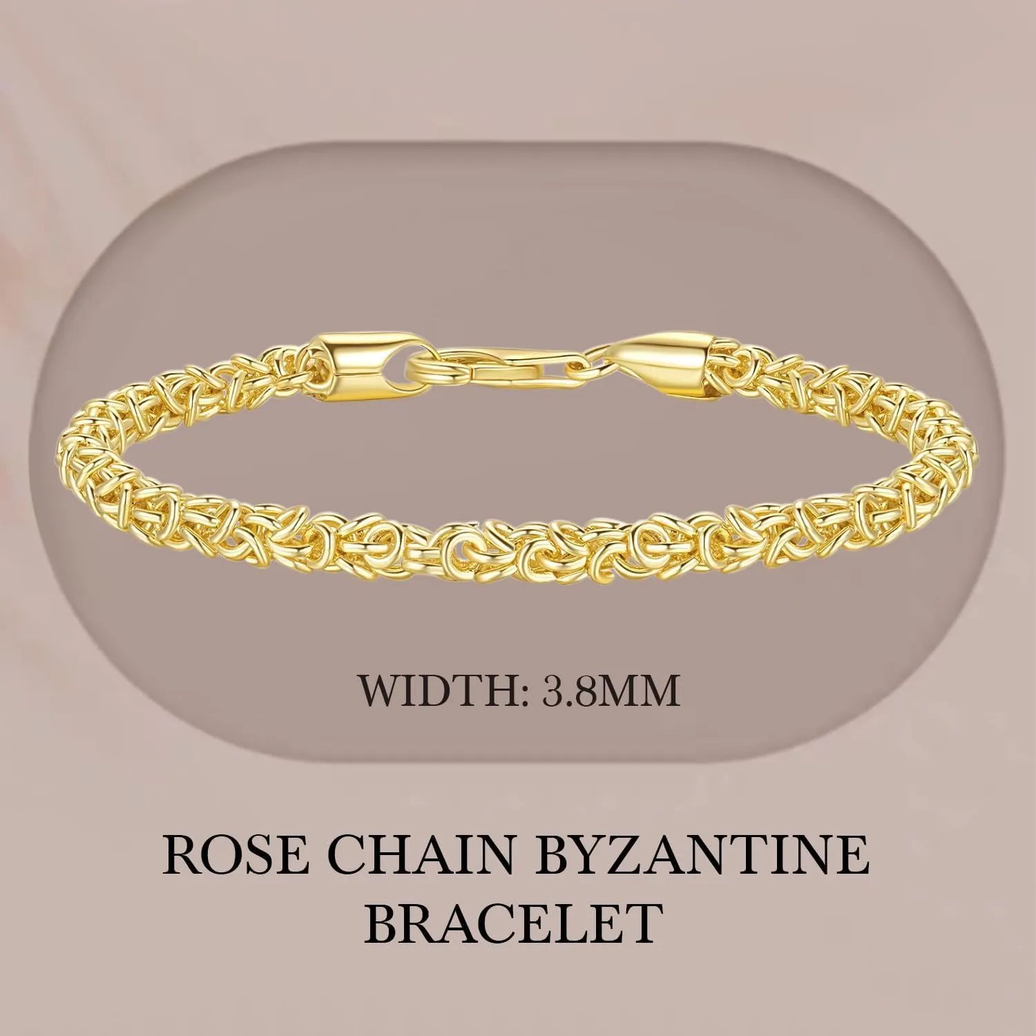 14K Gold Bracelets for Women & for Men Byzantine Link Chain Charm Bracelet for Womens & for Mens Non Tarnish Secure Lobster Clasp Jewelry 5 Sizes (6.5" 7" 7.5" 8" 9")
