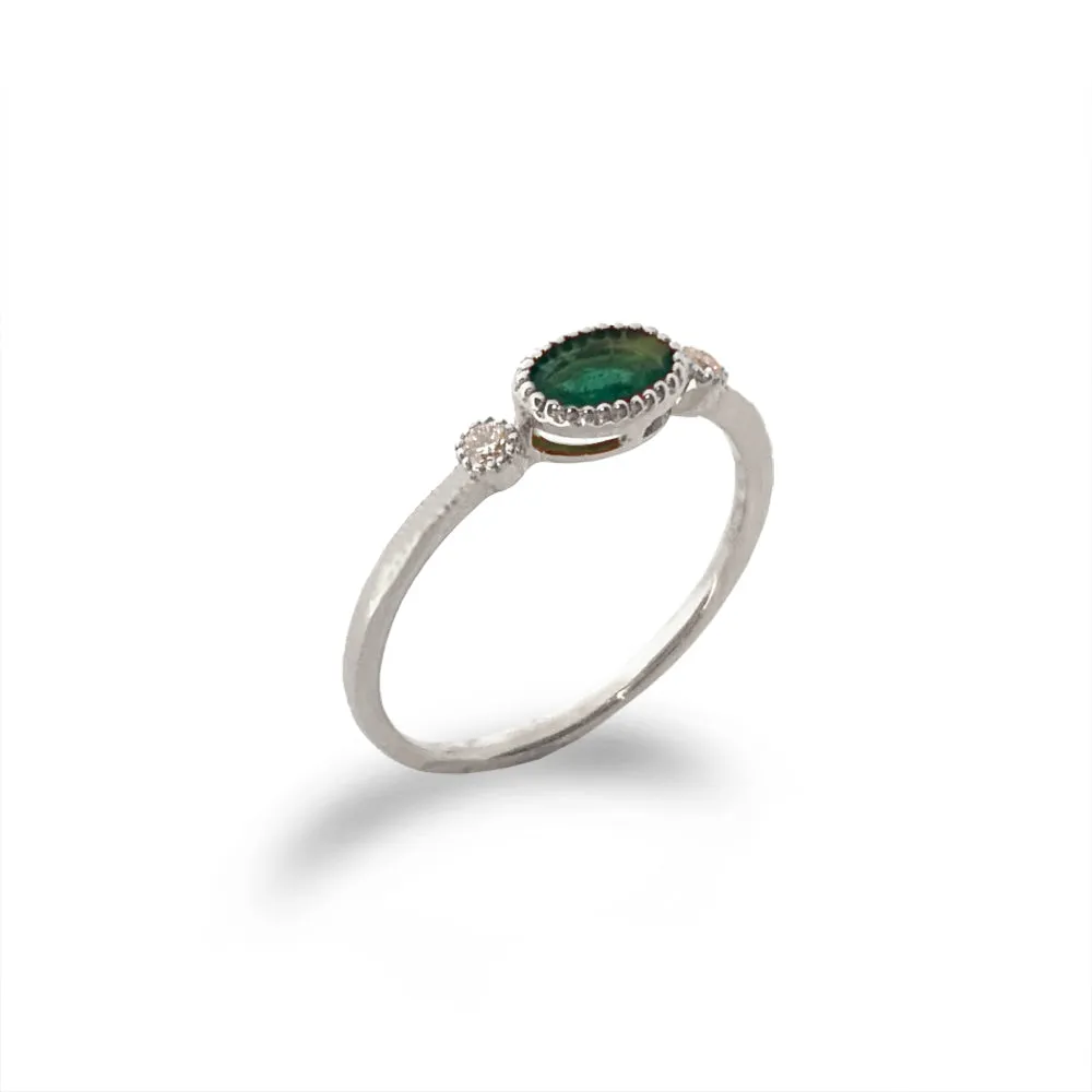 14k gold diamond oval emerald designer fashion stack ring MR45623E