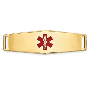 14K Gold Medical ID Bracelet with Red Enamel Unisex Engravable