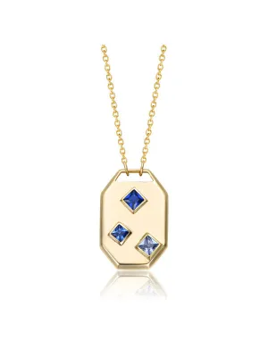 14k Gold Plated with Multi-Colored Cubic Zirconia Geometric Dog Tag Pendant Necklace