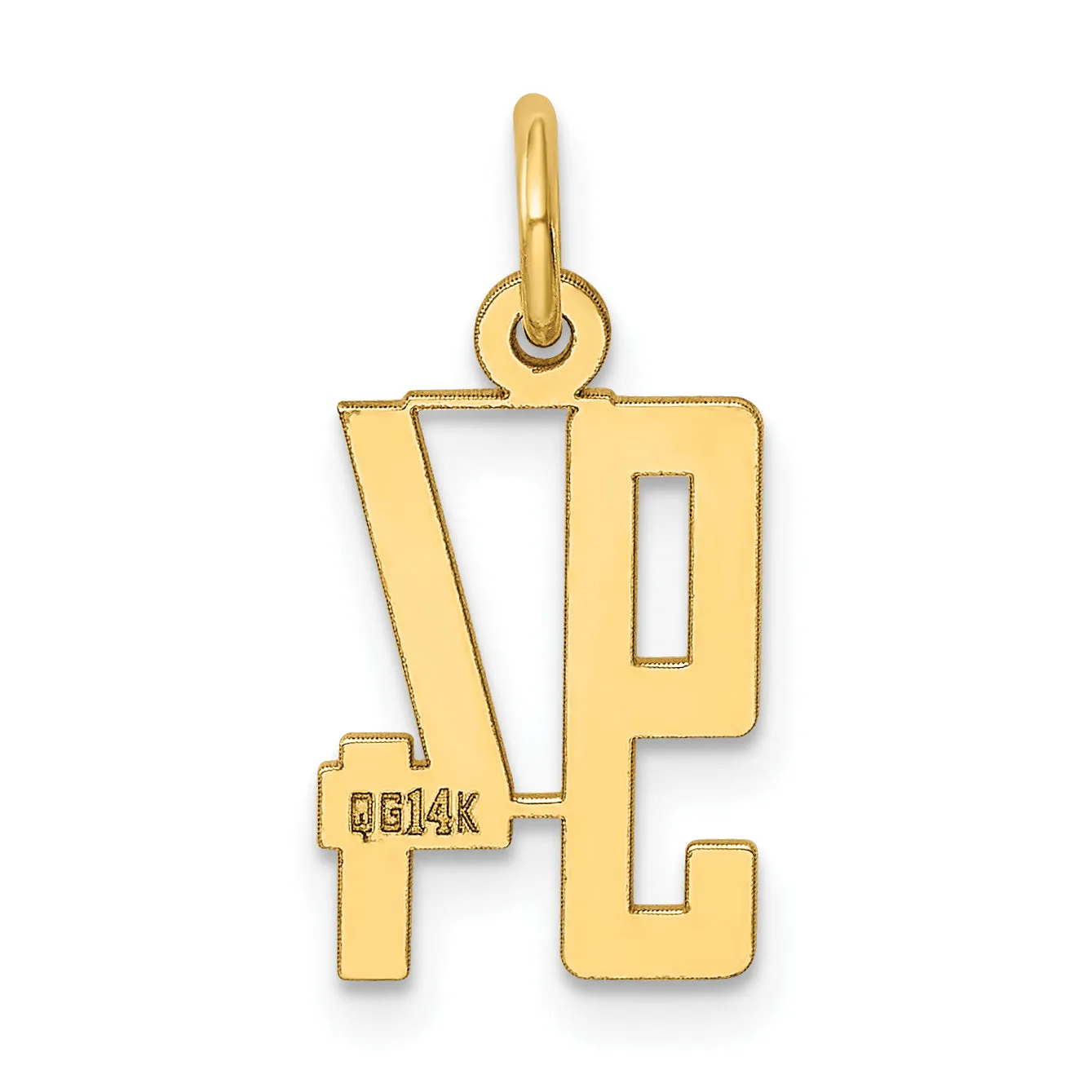 14K Gold Polished Small Elongated Charm Laser-Cut Modern Design