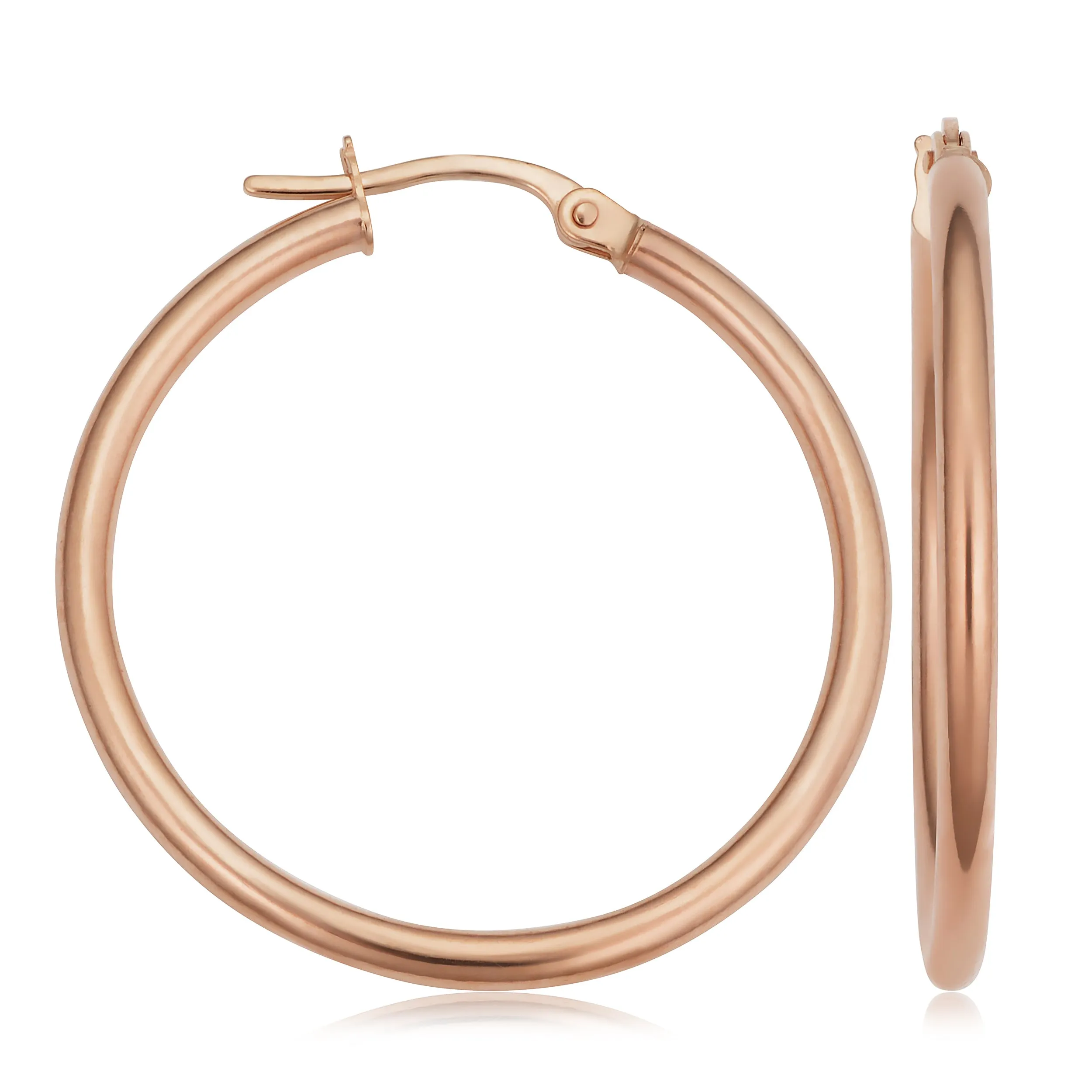 14k Rose Gold 2x20mm Polished Hoop Earrings