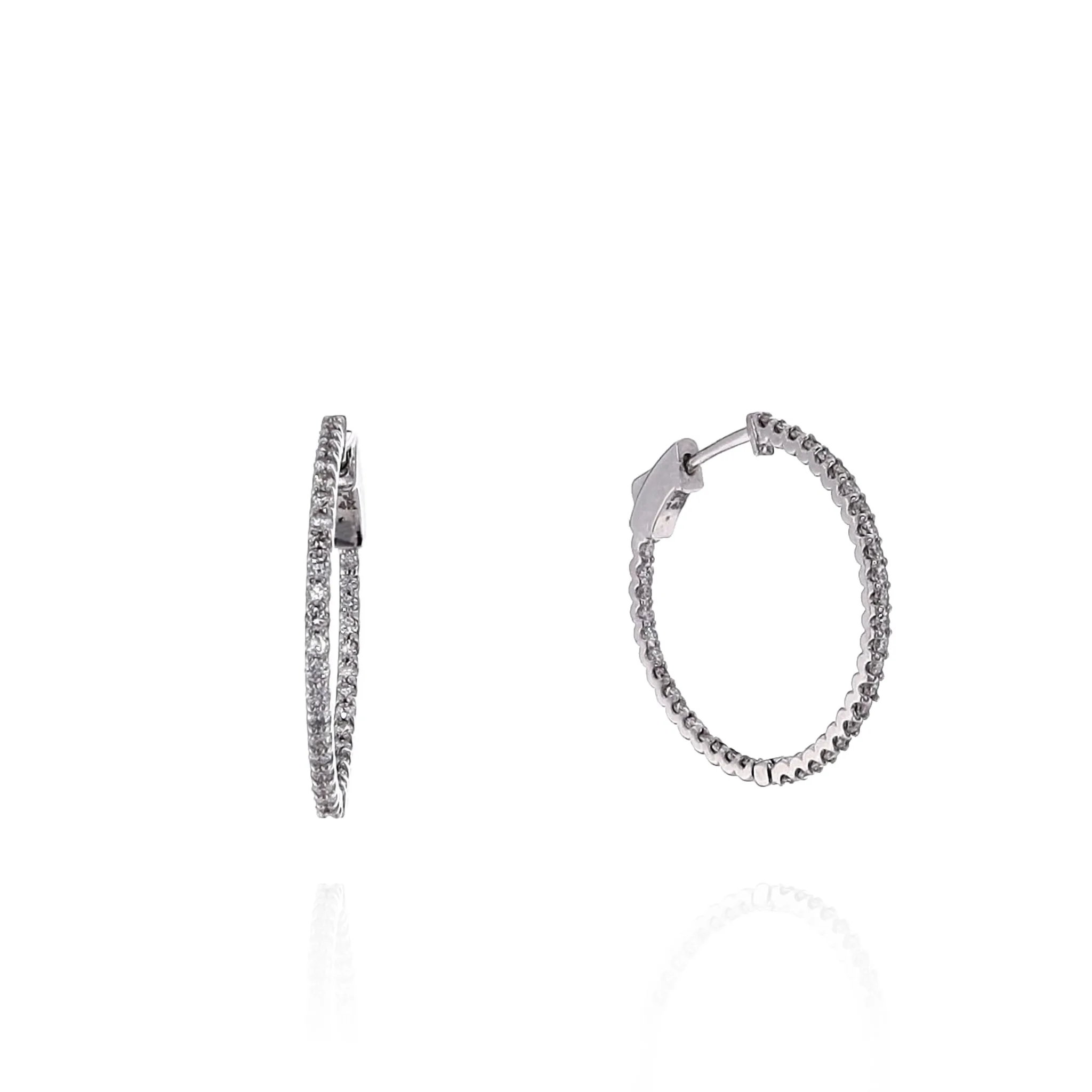 14k White Gold 0.75-0.79ct In and Out U-Prong Diamond Hoop Earrings