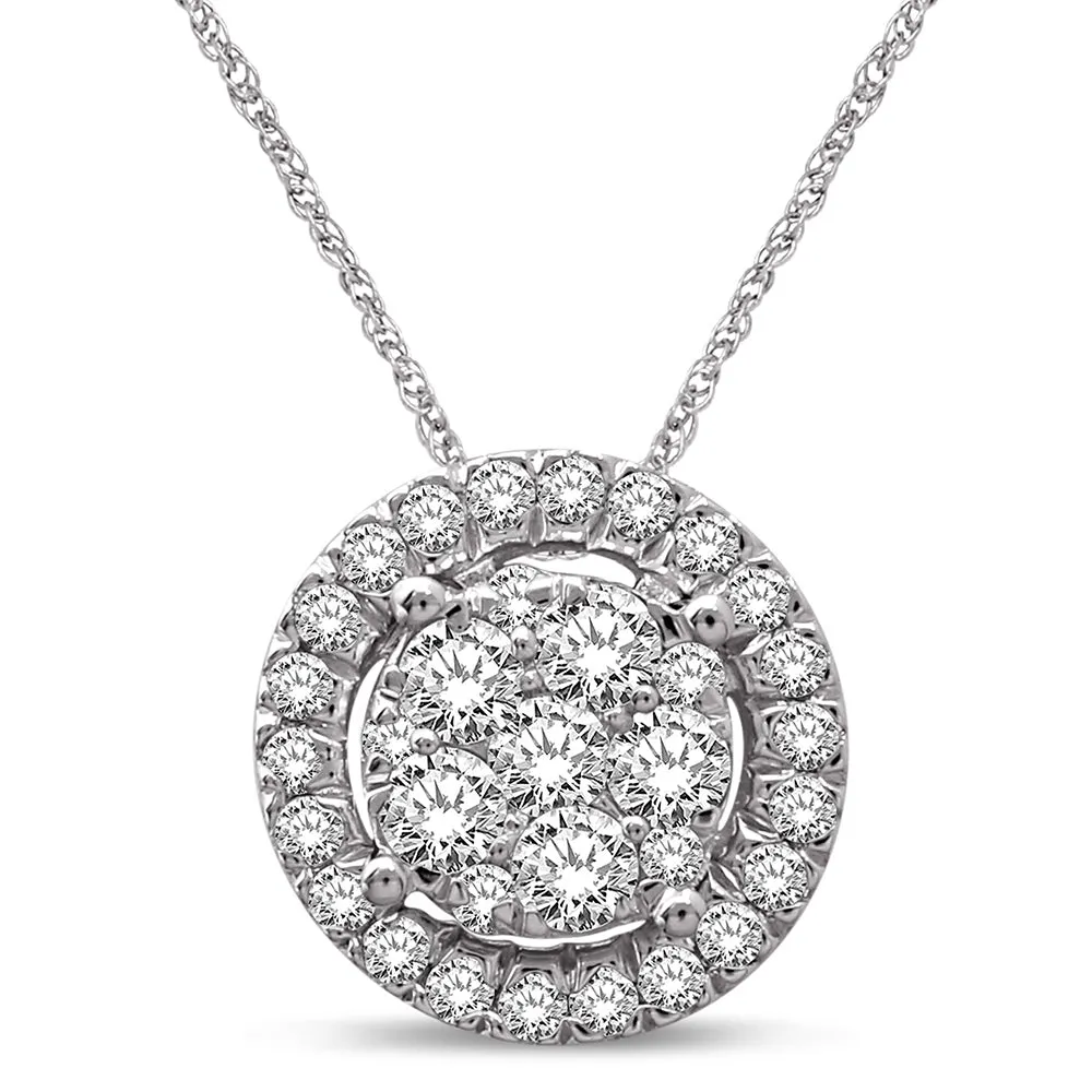 14K White Gold 1/2 Ct.Tw. Composite Diamond Flower Pendant