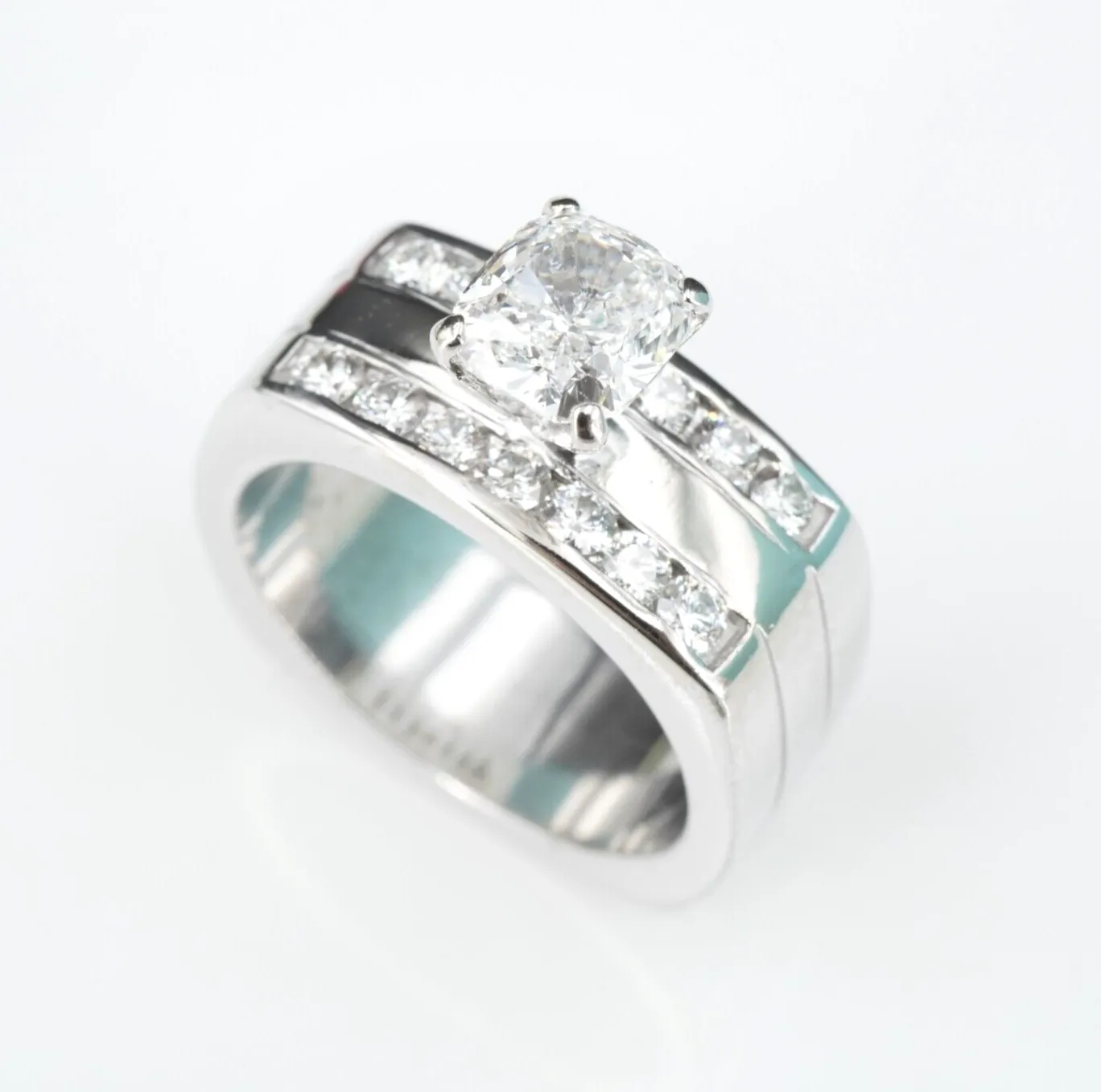 14k White Gold 1.8 ctw Diamond Engagement Ring EGL Sz 7 Square Euro Shank RG3859