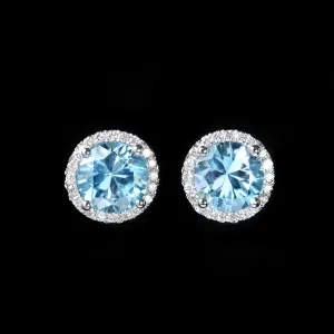 14K White Gold 3.89 CTW Zircon and Diamond Stud Earrings