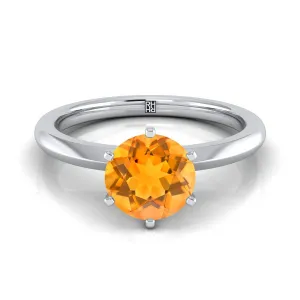 14K White Gold Round Brilliant Citrine Pinched Comfort Fit Claw Prong Solitaire Engagement Ring