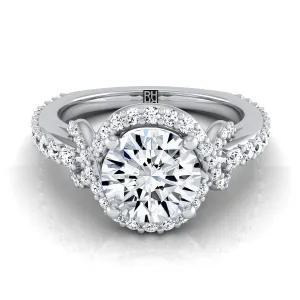 14K White Gold Round Brilliant Diamond French Pave Graceful Love Knot Engagement Ring -5/8ctw