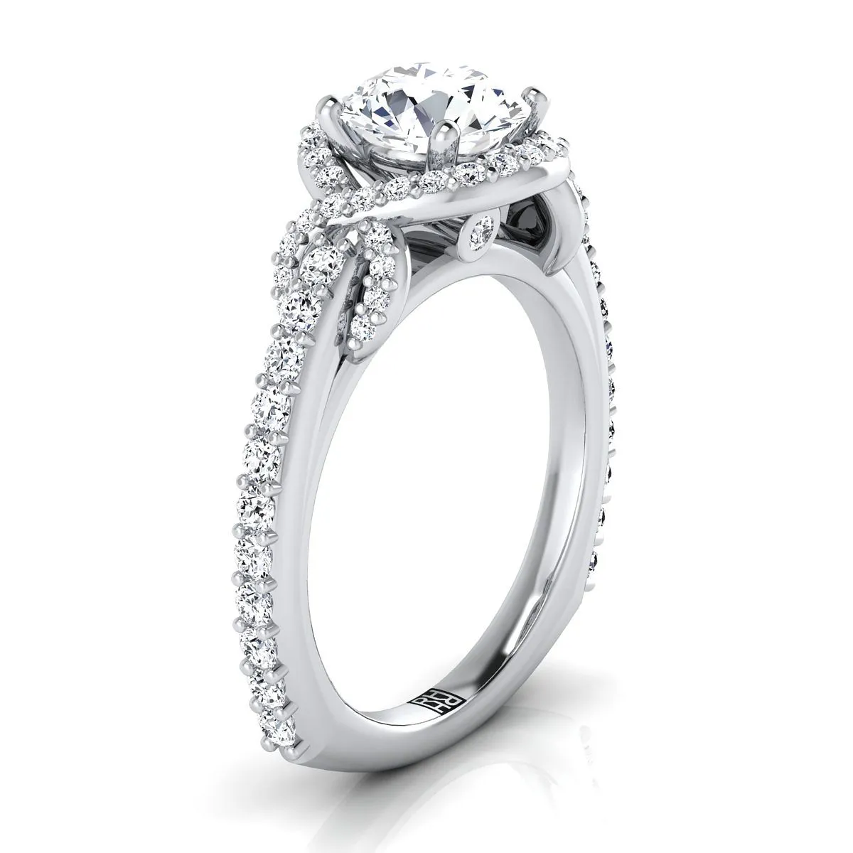 14K White Gold Round Brilliant Diamond French Pave Graceful Love Knot Engagement Ring -5/8ctw