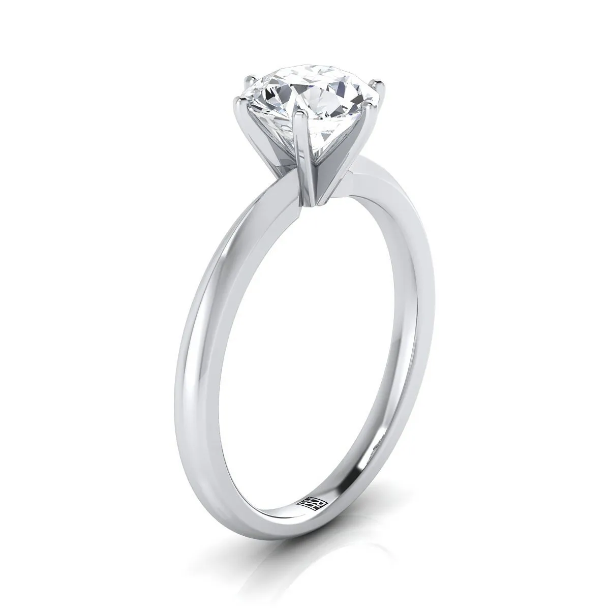 14K White Gold Round Brilliant Ruby Pinched Comfort Fit Claw Prong Solitaire Engagement Ring