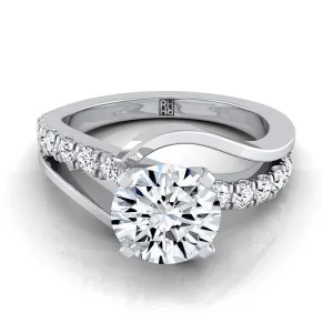 14K White Gold Round Brilliant Unique Bypass Diamond Pave Swirl Engagement Ring -3/8ctw