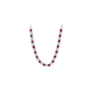 14K White Gold Ruby & Diamond Eternity Necklace 16.00 CT TGW