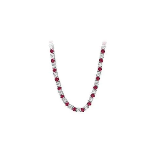14K White Gold Ruby & Diamond Eternity Necklace 16.00 CT TGW