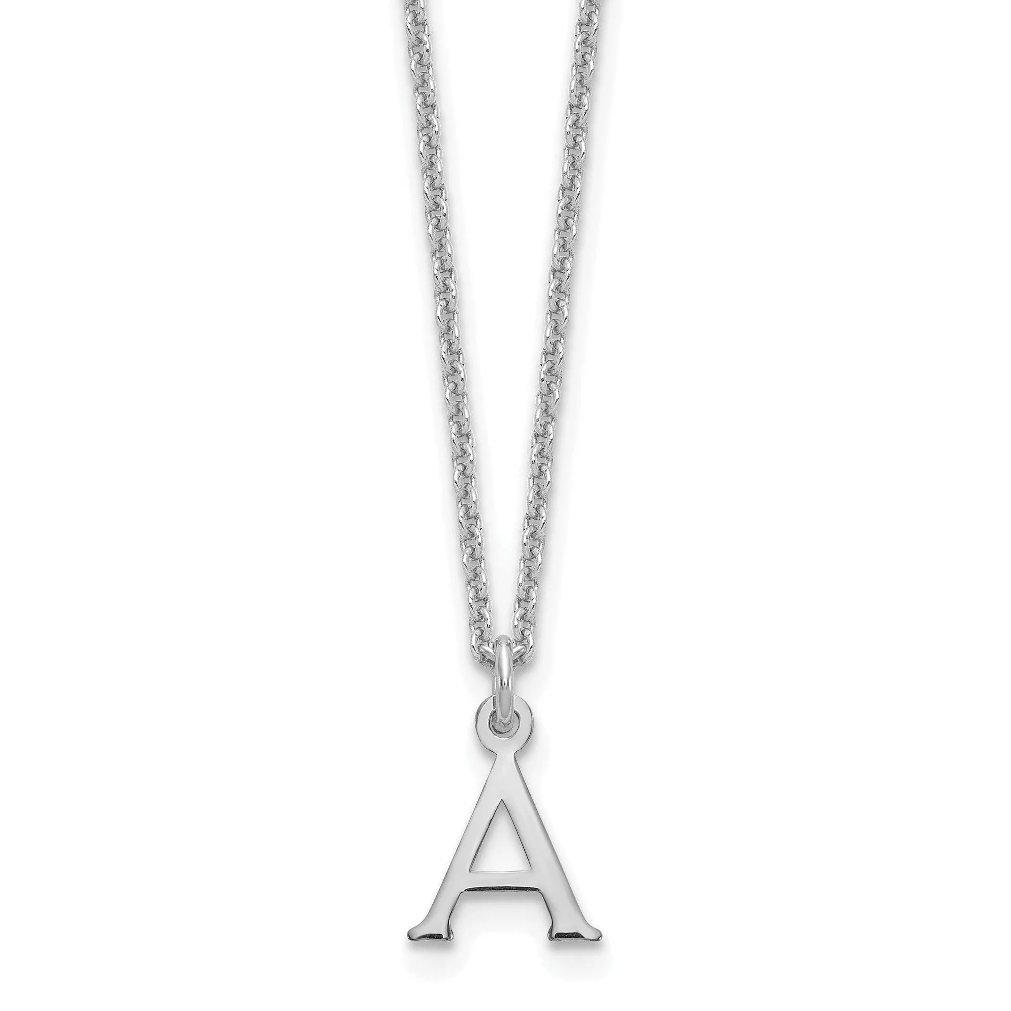 14k White Gold Tiny Cut Out Block Letter A Initial Pendant and Necklace