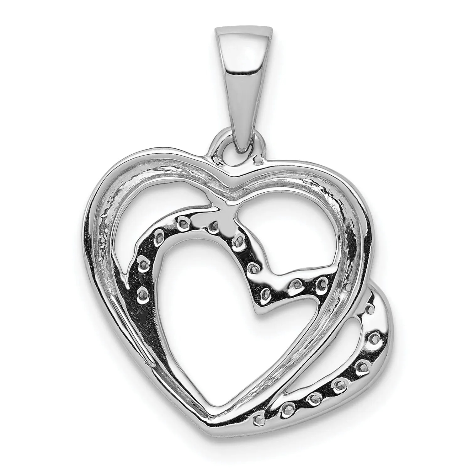 14k White Gold, White Polished Finish Open Back 0.054-CT Diamond Two Entwined Hearts Design Charm Pendant