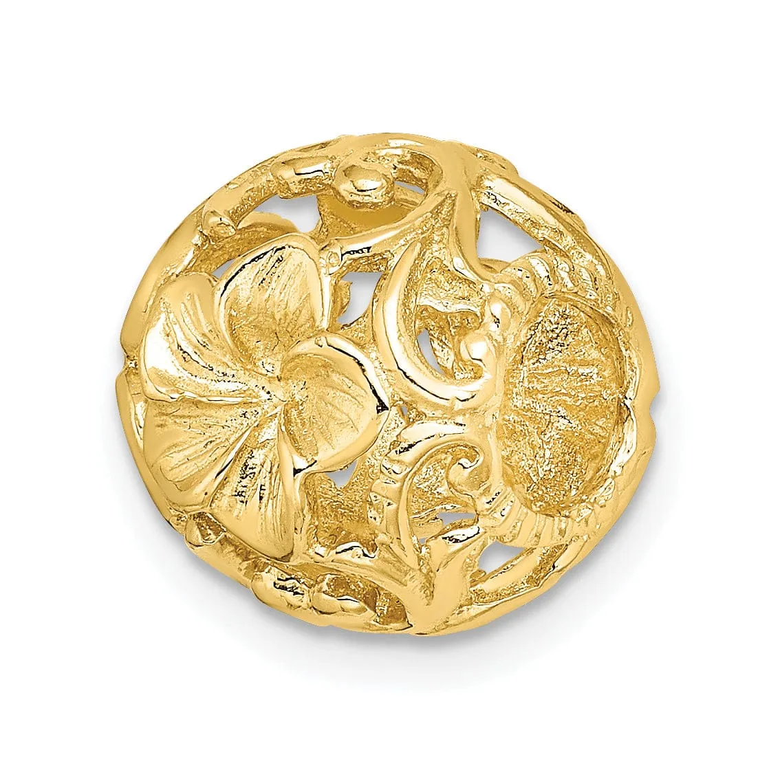 14K Yellow Gold 3-D Cut-out Flower Barrel Slide Charm