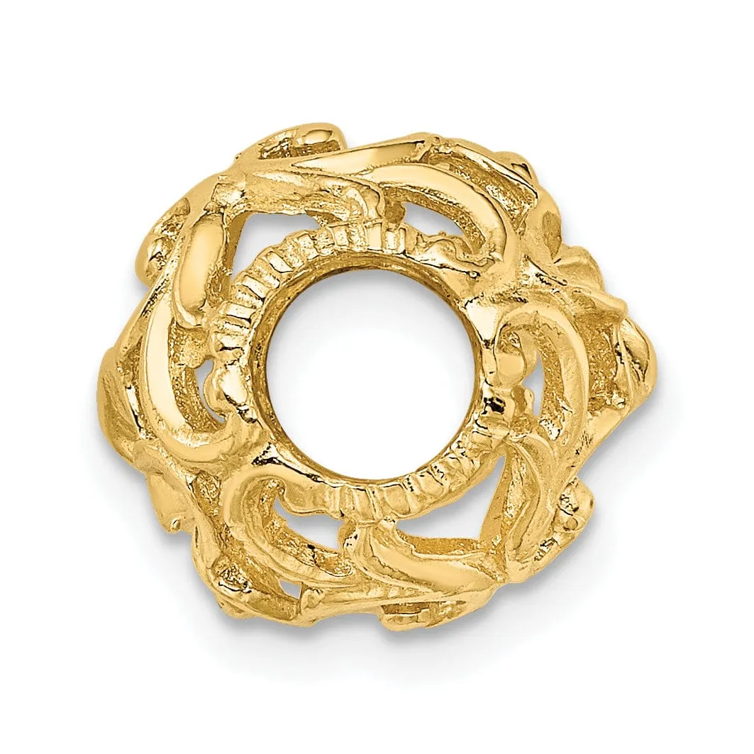 14K Yellow Gold 3-D Cut-out Flower Barrel Slide Charm