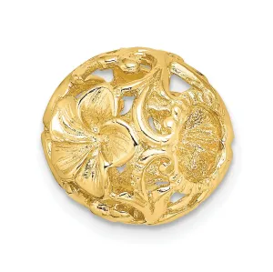 14K Yellow Gold 3-D Cut-out Flower Barrel Slide Charm