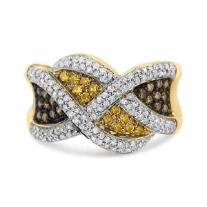 14K Yellow Gold 3/4 Cttw Champagne, Yellow and Round-Cut Diamond Ring (I-J Color, I2-I3 Clarity) - Size 7