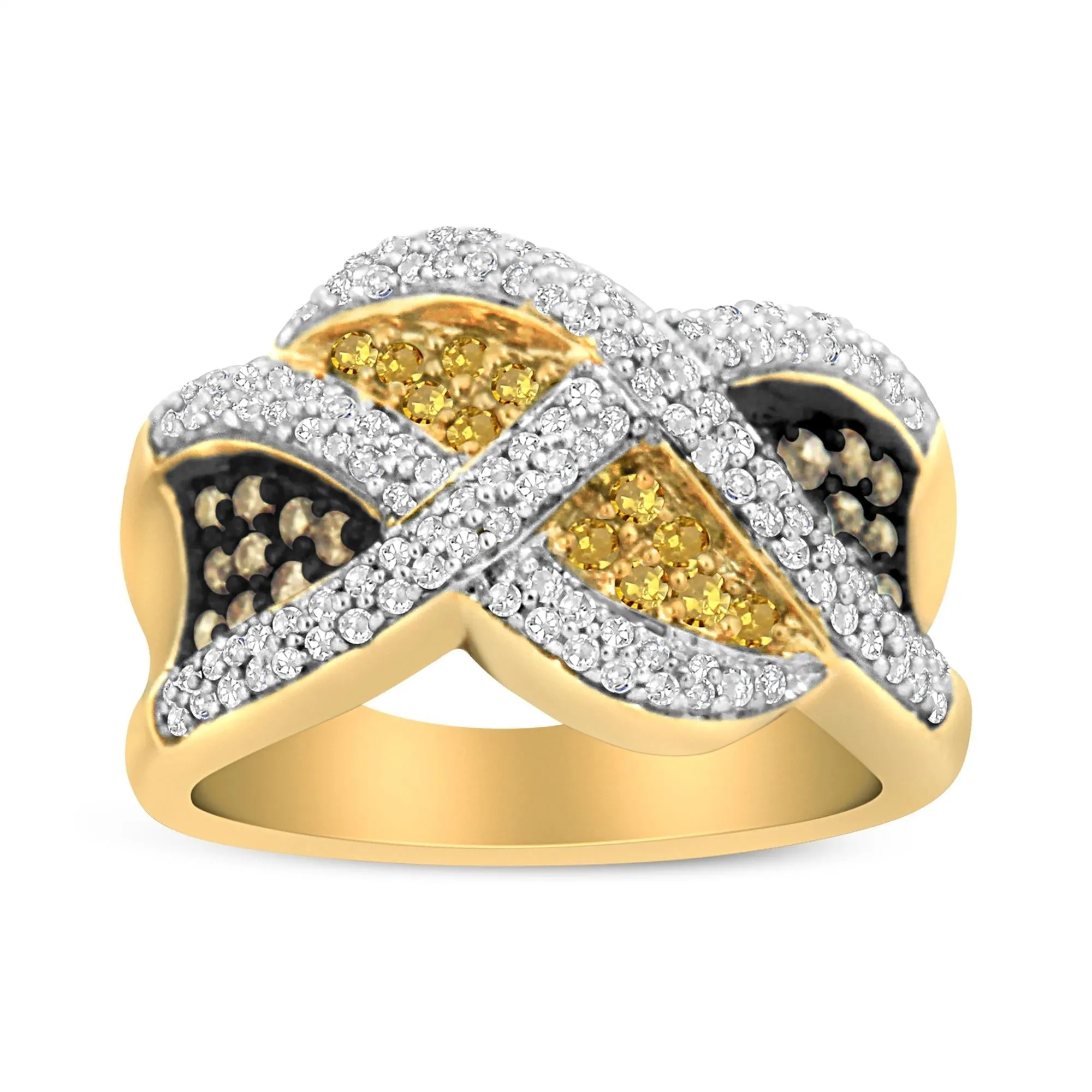 14K Yellow Gold 3/4 Cttw Champagne, Yellow and Round-Cut Diamond Ring (I-J Color, I2-I3 Clarity) - Size 7