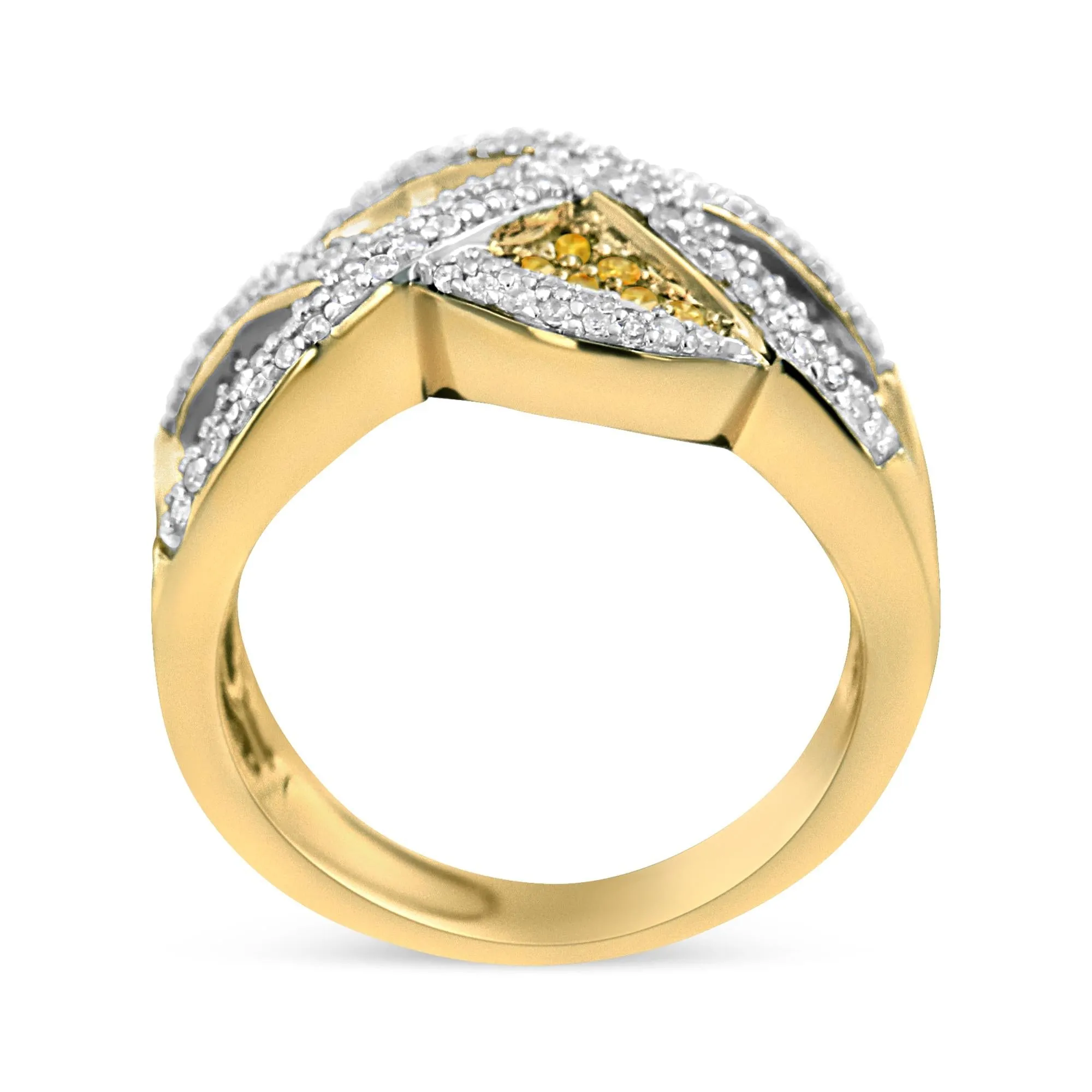 14K Yellow Gold 3/4 Cttw Champagne, Yellow and Round-Cut Diamond Ring (I-J Color, I2-I3 Clarity) - Size 7