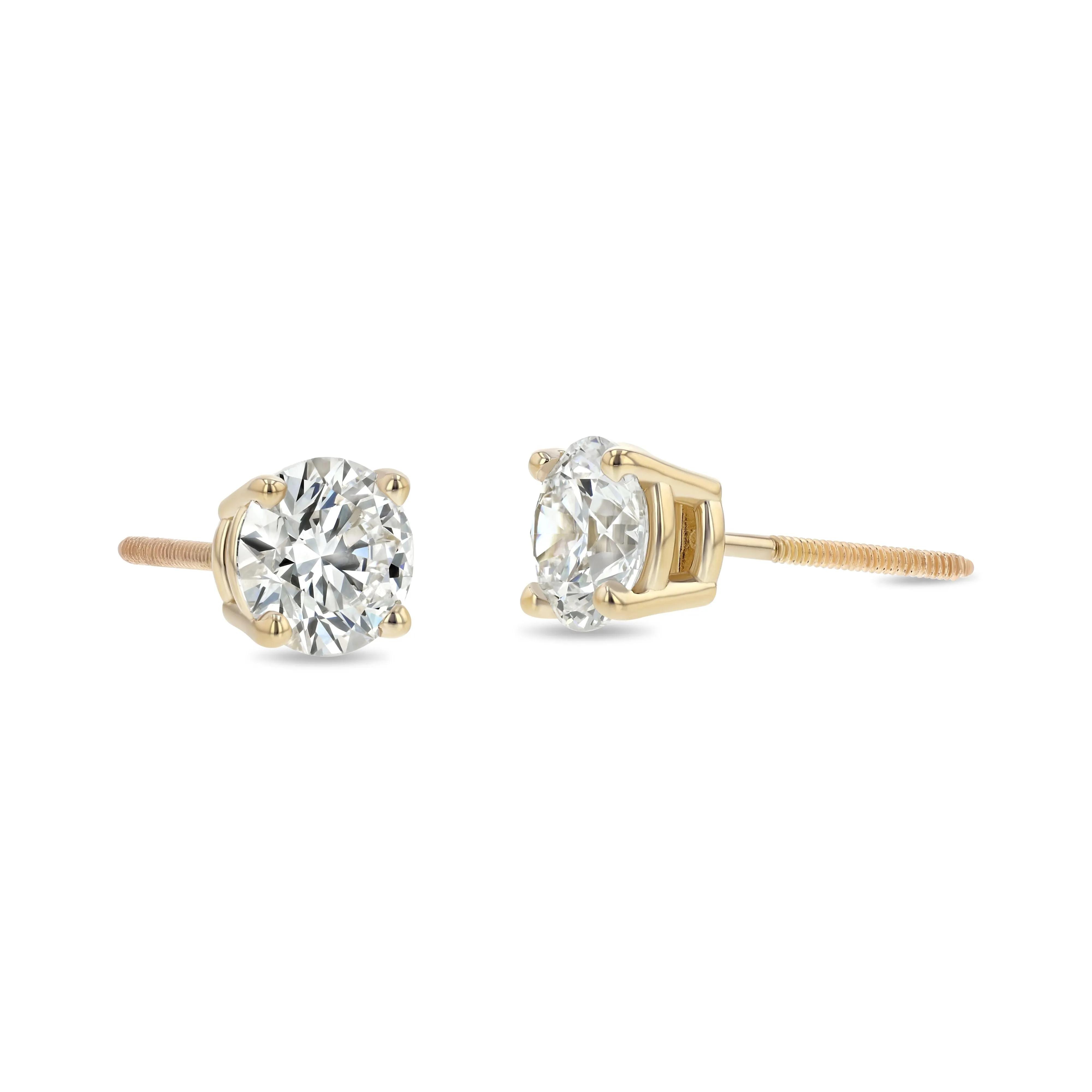 14k Yellow Gold 4-prong Round Brilliant Diamond Stud Earrings (2.09 Ct. T.w., Vs1-vs2 Clarity, H-i Color)