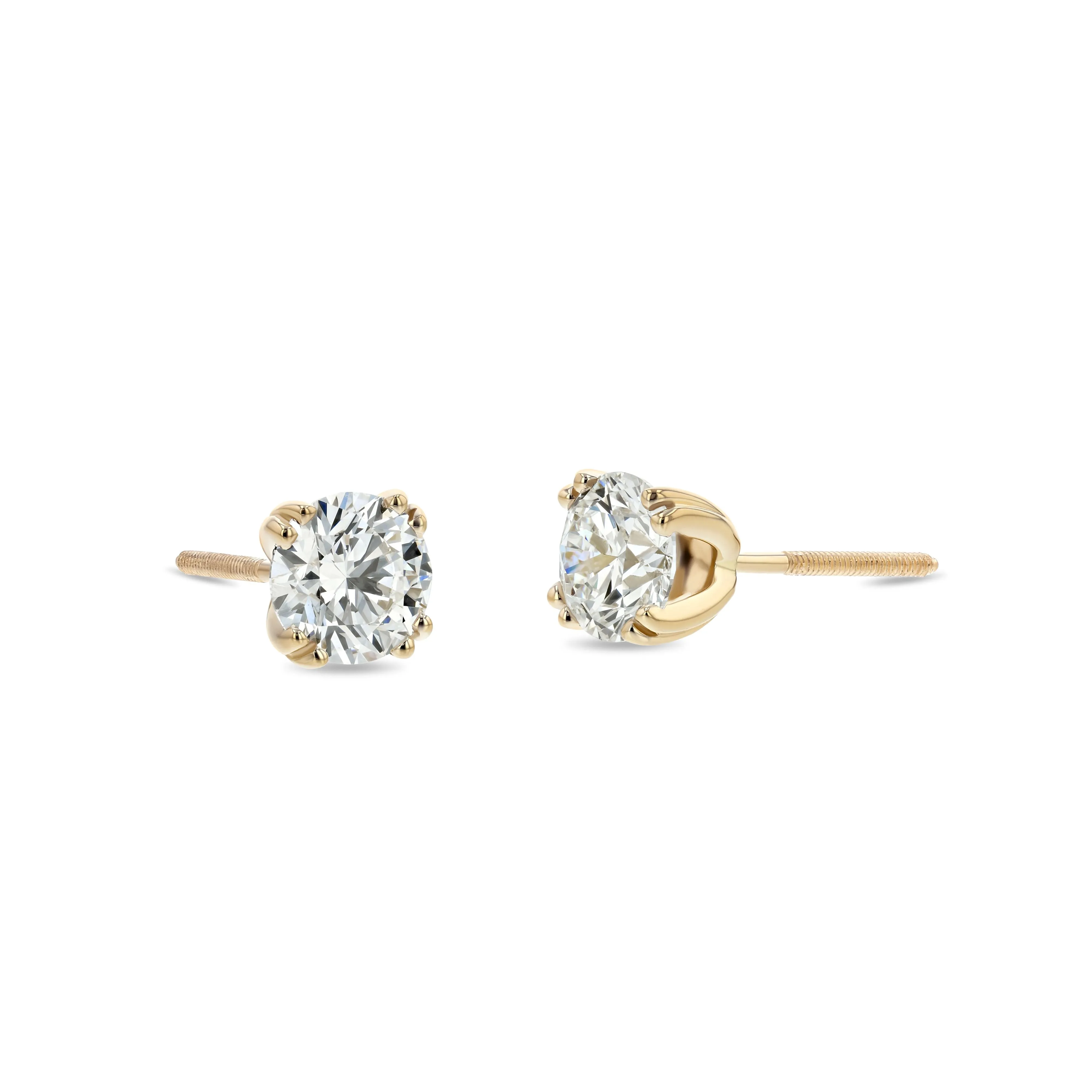 14k Yellow Gold 8-prong Round Brilliant Diamond Stud Earrings (1.06 Ct. T.w., Vs1-vs2 Clarity, H-i Color)