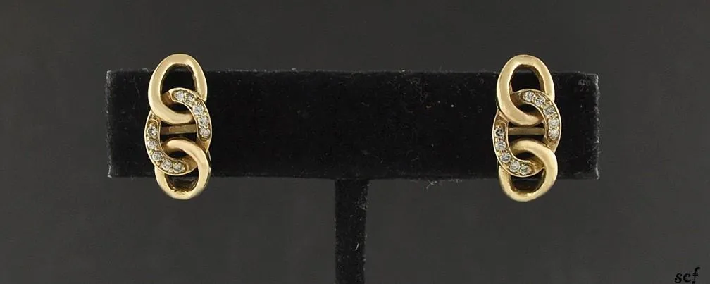 14K Yellow Gold and Genuine Diamond Earrings Link/Knot Design Pierced