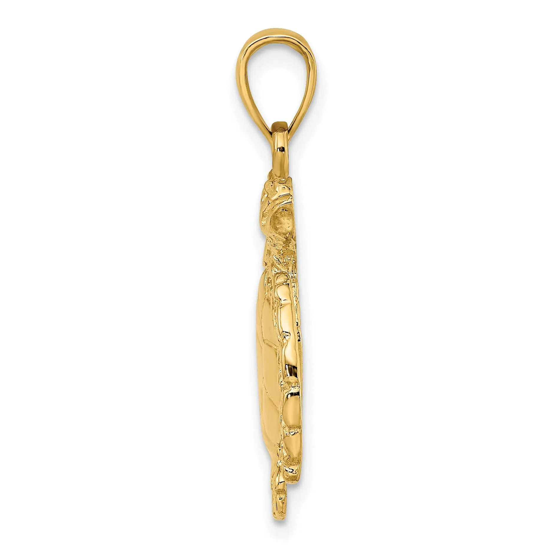14k Yellow Gold Casted Solid Textured and Polished Finish  Swimming Sea Turtle Charm Pendant