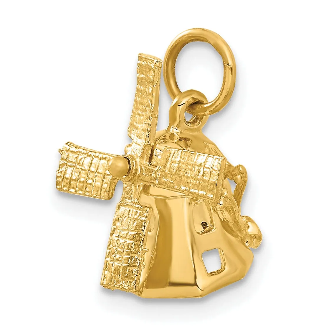 14K Yellow Gold Polished Texture Finish 3-D Windmill Charm Pendant
