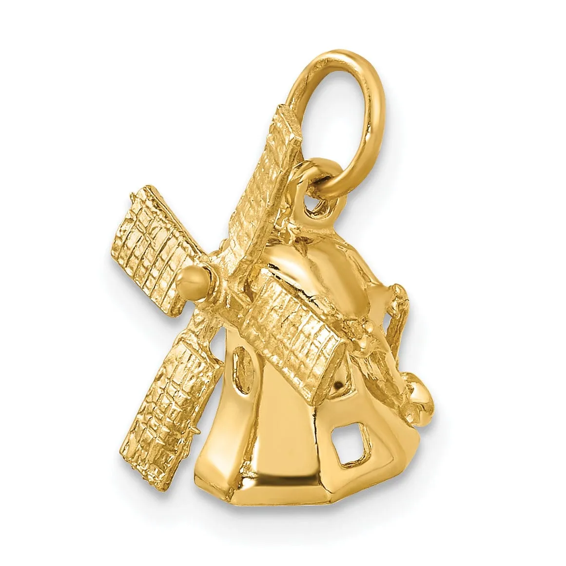 14K Yellow Gold Polished Texture Finish 3-D Windmill Charm Pendant