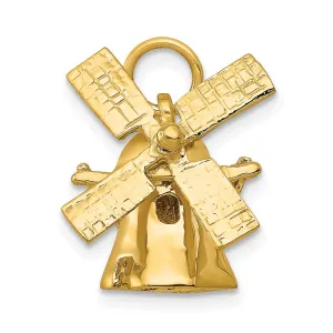 14K Yellow Gold Polished Texture Finish 3-D Windmill Charm Pendant