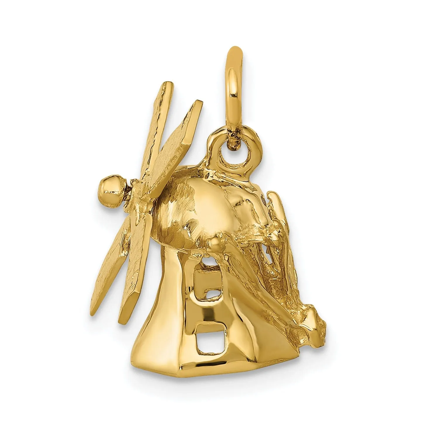 14K Yellow Gold Polished Texture Finish 3-D Windmill Charm Pendant